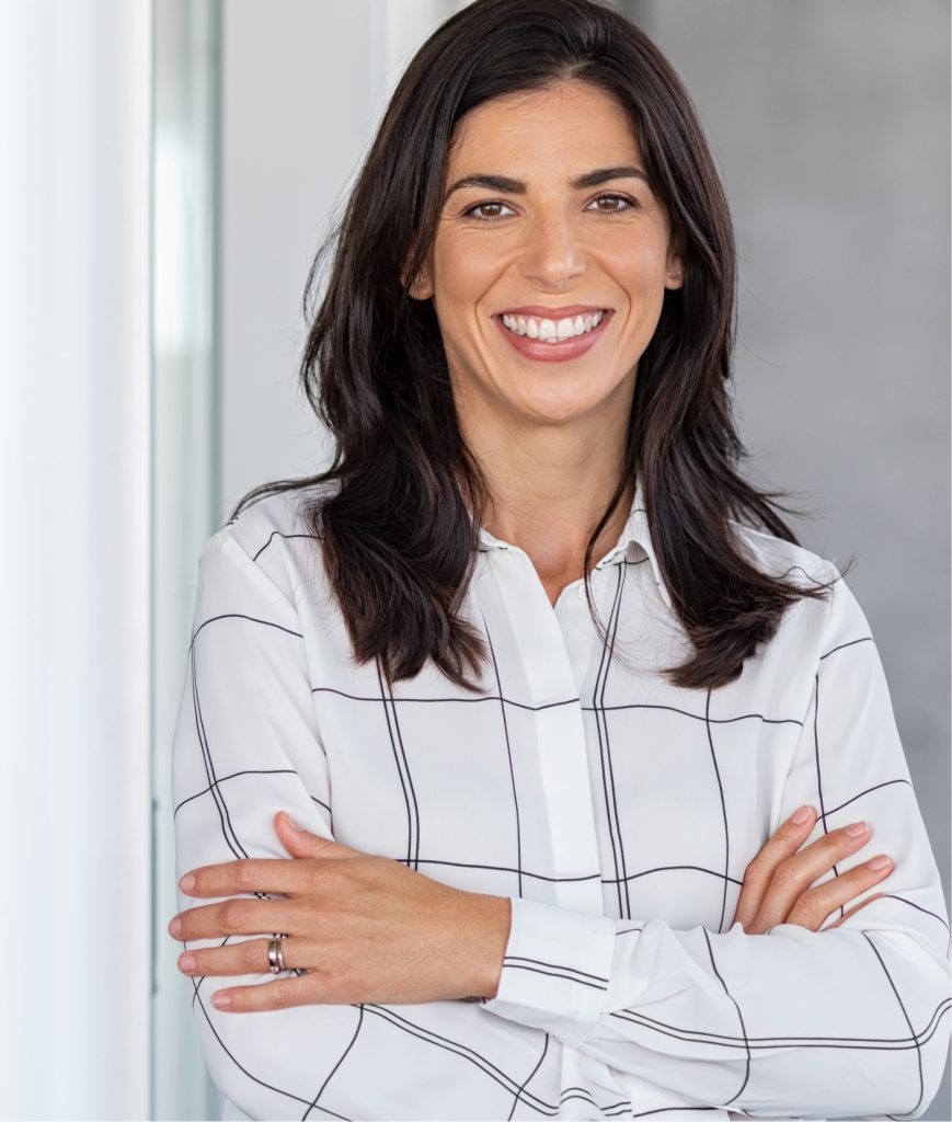 Happy woman with dark hair